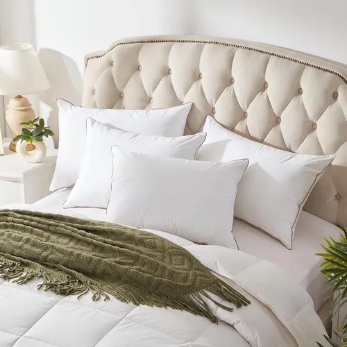 Vista 2 de puredown® Almohadas de Plumas y Plumón de Ganso Tamaño Estándar Juego de 2, Almohada de Cama Suave y Esponjosa para Dormir con Funda de Algodón