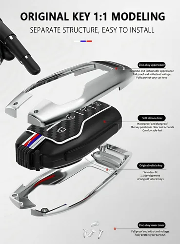 Vista 7 de Funda para llavero Ford en estuche metálico para Mustang Explorer Fusion F150 Edge Lincoln MKZ MKC (FDE-Fibra de Carbono)