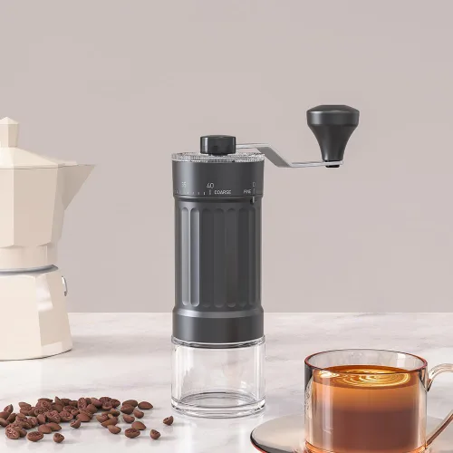 Vista 5 de Mini molinillo de café manual, 40 ajustes ajustables, molinillo de mano portátil con capacidad de 1.06 oz, rebaba cónica para expreso, verter
