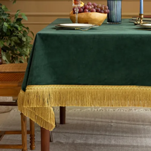 Vista 14 de F-CHU - Funda de terciopelo negro de lujo para mesita de noche con flecos dorados, mantel decorativo para mesita de noche, a prueba de polvo