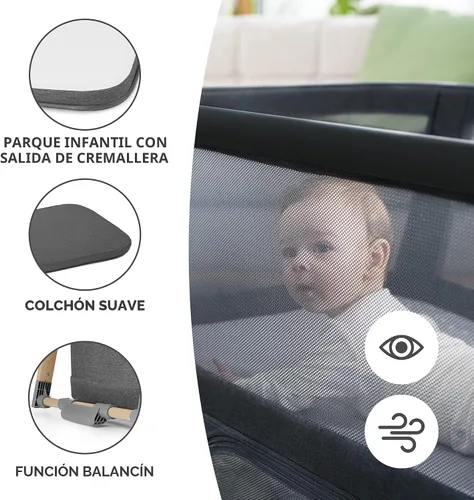 Vista 6 de Kinderkraft Sofi - Cuna de viaje portátil para bebé, cuna convertible 4 en 1 con corral fácil de empacar, cómodo colchón de cuna y una función