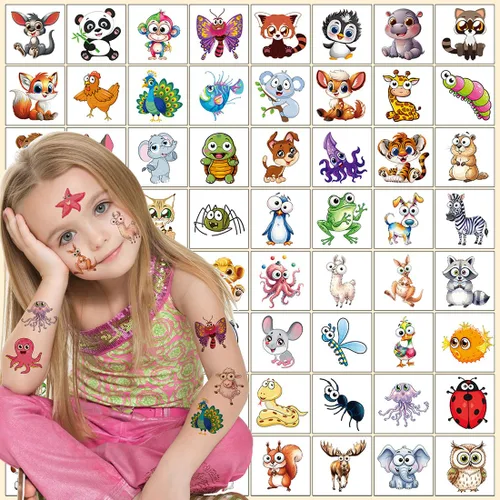 Vista 7 de Tatuajes temporales de animales para niños, 160 piezas de tatuajes más grandes mezclados lindos animales, regalos de fiesta, regalos de Navidad