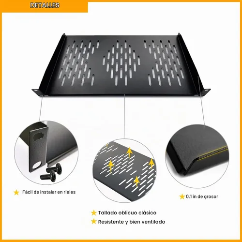 Vista 4 de RIVECO 2 piezas de estantes de rack de 1U, gabinete de 19" con montaje en bandeja de 1U ventilada en voladizo para montaje de estante de caja