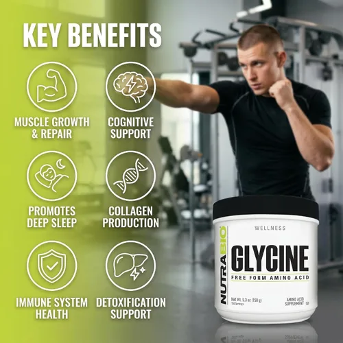 Vista 3 de NutraBio Polvo de glicina - Suplemento de glicina - Suplemento de aminoácidos de forma libre - 1000 mg porción - 5.29 oz, 150 porciones