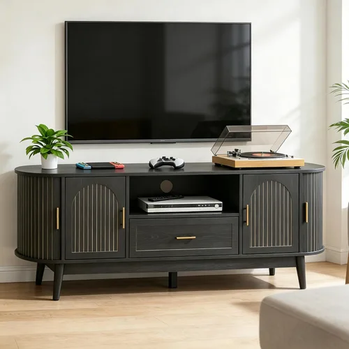 Vista 12 de Mxtxmy Soporte de TV acanalado de 51 pulgadas, centro de entretenimiento moderno de mediados de siglo para televisores de hasta 60 pulgadas