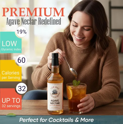 Vista 5 de Top Hat - Néctar de agave - Hecho con néctar de agave orgánico, edulcorante de jarabe de agave para cócteles, cócteles sin alcohol, limonadas, café