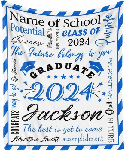 Vista 17 de Manta personalizada con nombre de graduados y escuela para un regalo único, manta personalizada de graduación de clase de 2024, manta suave, 30 x 40