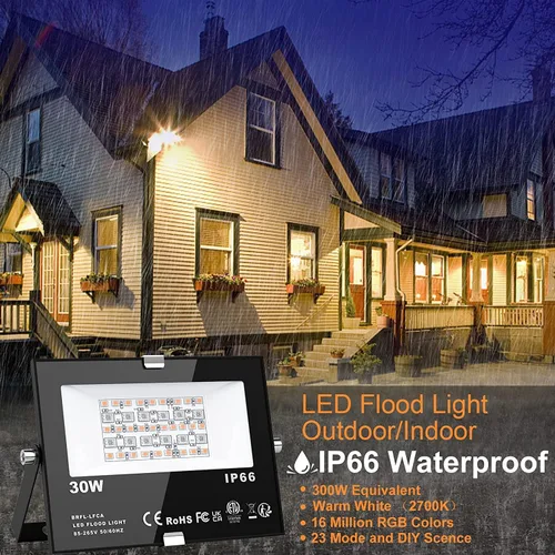Vista 2 de Luz de inundación del LED al aire libre 30W, color que cambia el RGB Negro