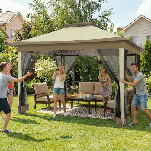 Vista 5 de COBIZI Cenador portátil desplegable de 12 x 12 pulgadas con mosquiteras, fácil de montar, de metal, impermeable, 4 cuerdas, 8 estacas y bolsa