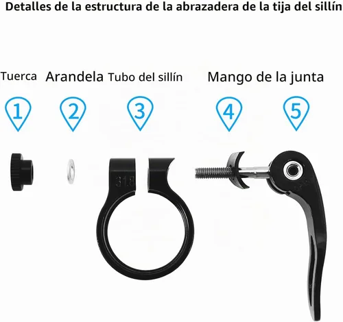 Vista 4 de NUWAB Abrazadera de poste de asiento de bicicleta premium, collar de tija de sillín de liberación rápida para bicicleta con aleación de aluminio