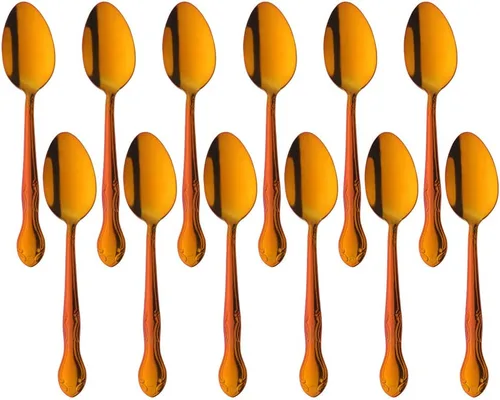 Vista 47 de Cucharas de sopa, cucharas redondas de acero inoxidable para caldo con borde de flor, juego de 12 piezas de acero inoxidable para café, azúcar