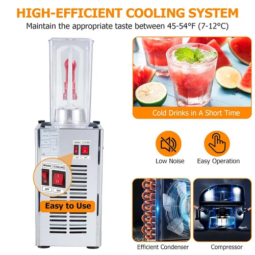Vista 6 de Towallmark 1 Tanks Dispensador de jugo comercial de 2.64 galones de 10 litros, 10 litros por tanque, dispensador de bebidas de té helado de acero