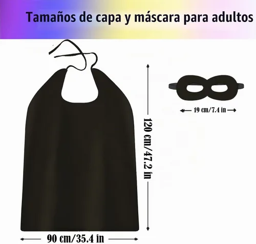 Vista 2 de Capas y máscaras de superhéroe para adultos, capas de vampiro de Halloween, capas de superhéroe, disfraz de superhéroe Negro