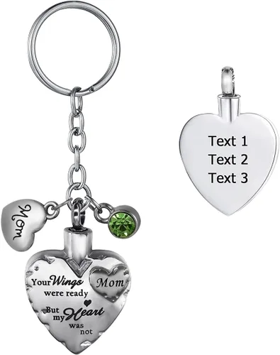 Vista 30 de Joyería de cremación de acero inoxidable con texto en inglés "Your Wings were Ready but My Heart was Not Memorial", llavero de urna para cenizas