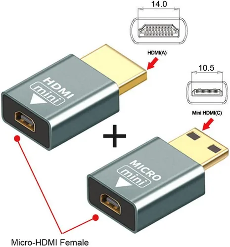 Vista 2 de xiwai 2 unids/set compatible micro HDMI hembra a mini macho y HDMI 1.4 adaptador macho 4K @60hz