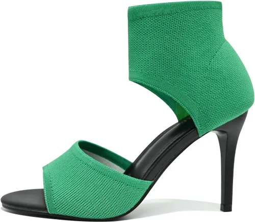 Vista 20 de Tacones de Puntera Abierta para Mujer, Sexys Tacones de Aguja de 3 Pulgadas, Sandalias de Tacón para Mujer con Puntera Abierta, Amplias, de Tejido