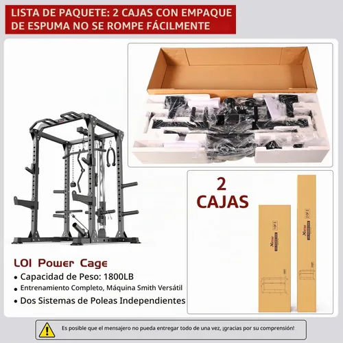 Vista 9 de Power Cage - Rack de Potencia Multifunción con Sistema de Cruce de Cables, Rack para Sentadillas de Capacidad de 1800 LBS con Banco de Pesas