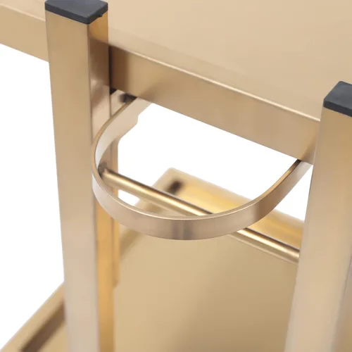 Vista 6 de Xuthusman Bandeja plegable de 2 niveles, carrito de 4 ruedas, estante de almacenamiento con bandeja de servicio de acero inoxidable (dorado)