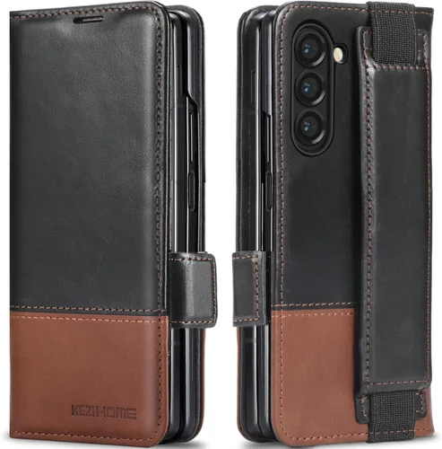 Vista 22 de KEZiHOME Funda tipo cartera de piel auténtica para Samsung Galaxy Z Fold 6 Negro