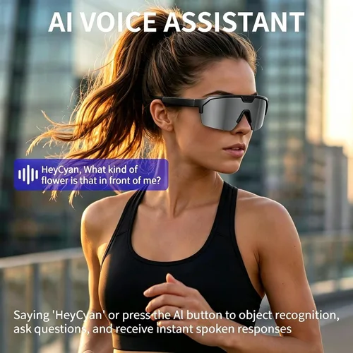 Vista 3 de Lentes inteligentes con inteligencia artificial con cámara, gafas de grabación de video con antivibración, gafas de sol inteligentes con Bluetooth