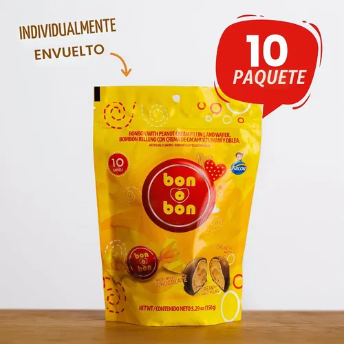 Vista 5 de Bon o Bon Bons de chocolate, trufas de chocolate decadentes con un relleno cremoso de maní y obleas, 0.59 onzas x 10 bombones