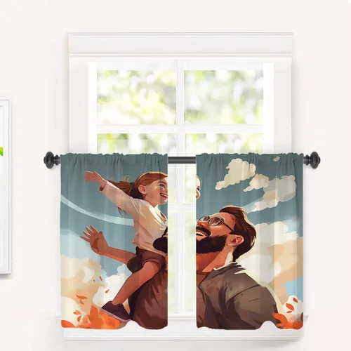 Vista 37 de Cortinas de cocina de hojas de arce otoñales para ventanas, hojas verdes y rojas sobre cenefas opacas negras, tratamientos de ventana de poliéster