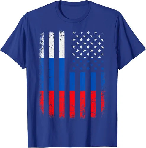 Vista 19 de Russian American Flag Russia America Pride Heritage T-Shirt Asphalt Grey