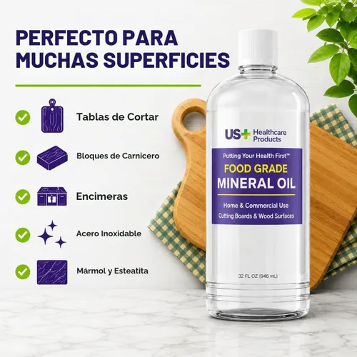 Vista 6 de US+ Aceite mineral 100% puro de 32 onzas, aceite para tablas de cortar, grado alimenticio, USP, restaura y protege tablas de cortar, bloques