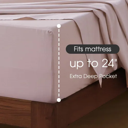Vista 3 de Juego de sábanas HYPREST de bolsillo extra profundo tamaño Queen, se adapta a colchones de 18"-24" de profundidad - Juego de sábanas Queen 100% Rosa