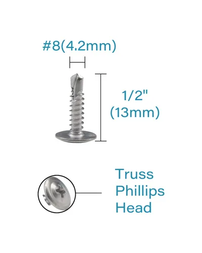 Vista 3 de Tornillos autorroscantes #8 x 1/2 pulgada para tornillos de metal de cabeza de armadura grande, 50 tornillos de madera a metal de acero inoxidable
