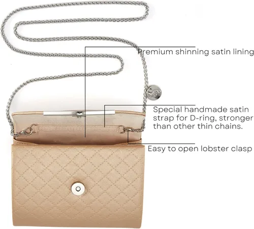 Vista 5 de Ava&Lina Bolso de mano para mujer, bolso de mano acolchado plateado, cadena ajustable acolchada