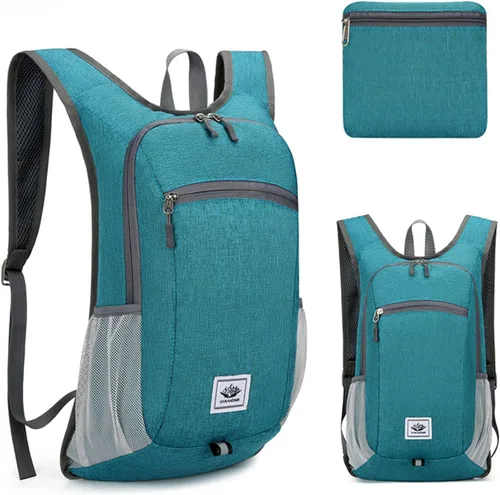 Vista 12 de DOJUNS Mochila de senderismo de 15 litros, mochila de viaje pequeña, ligera, plegable, plegable, mochilas de campamento para mujeres y hombres Negro