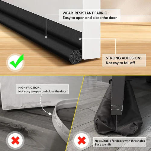 Vista 2 de HomeProtect Tope de puerta para puerta, paquete de 2 unidades, bloquea el aire frío, el ruido del olor y la luz, blanco y negro, fuerte adhesivo