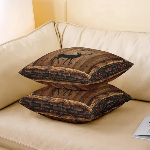 Vista 3 de Feelyou Juego de 2 fundas de cojín cuadradas lindas con diseño de ciervos - 16 x 16 pulgadas, fundas de almohada reversibles con huella de pata