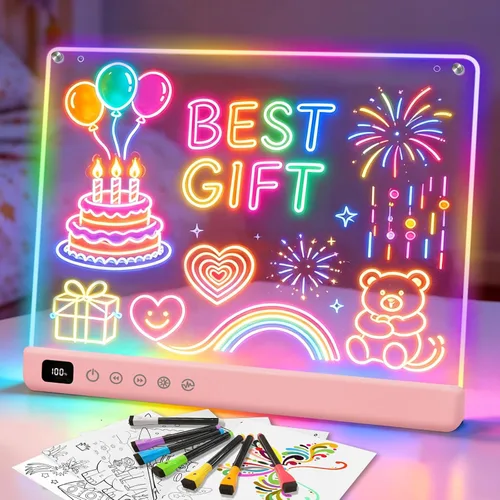Vista 10 de Cosmody - Tablero de dibujo LED recargable, regalo para niños y niñas a partir de 3 años (blanco)