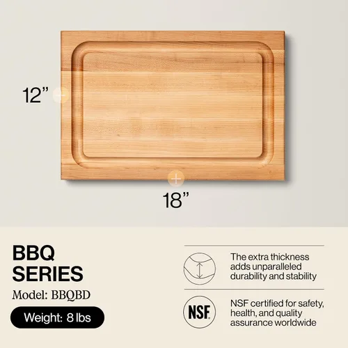 Vista 2 de John Boos BBQ Series Tabla de cortar rectangular de madera de arce de 18 x 12 pulgadas, 1.5 pulgadas de grosor, bloque de carnicero reversible