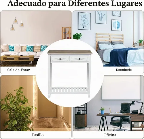 Vista 8 de Mesa consola con 2 cajones y estante de almacenamiento, mesa estrecha para sofá, mesa de entrada para entrada, pasillo delantero, color blanco