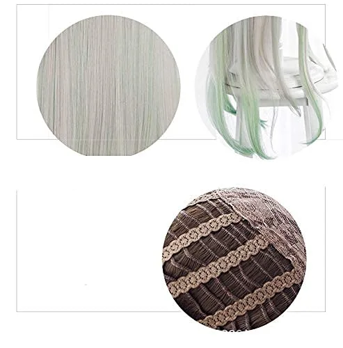 Vista 7 de JCvCX Anime Yashiro Nene - Peluca de cosplay gris con cabello largo y recto verde claro para Halloween