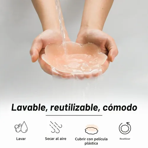Vista 3 de Dealswin Cubiertas sin pezones de 5.1 pulgadas de silicona reutilizables para levantamiento de senos para copa A-D Beige