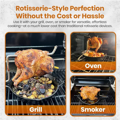 Vista 4 de Asador de varillas penetradoras de pollo - para carne jugosa y piel crujiente - para parrilla, horno y ahumador - Estilo asador sin hilar - Cocinar