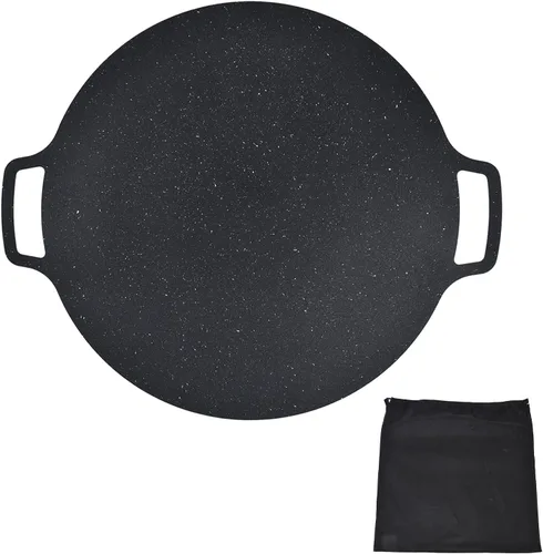 Vista 6 de Sartén para barbacoa, parrilla coreana de hierro fundido antiadherente, sartén redonda portátil con asas dobles para el hogar, cocina, camping