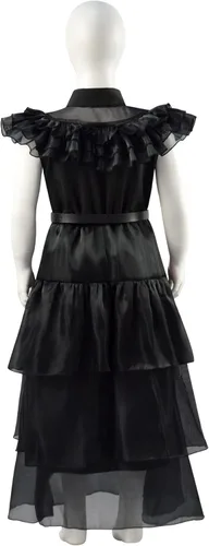 Vista 4 de Masfrida Wednesday Addams - Vestido de baile escolar para niños, falda negra, disfraz para niñas, disfraz de Rave N para Halloween, cosplay