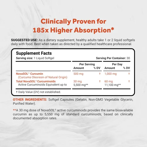 Vista 2 de Naturalis NovaSOL Curcumina de cúrcuma (5,550 mg equivalentes de curcuminoides por porción), clínicamente probado con una mejor absorción 185 veces