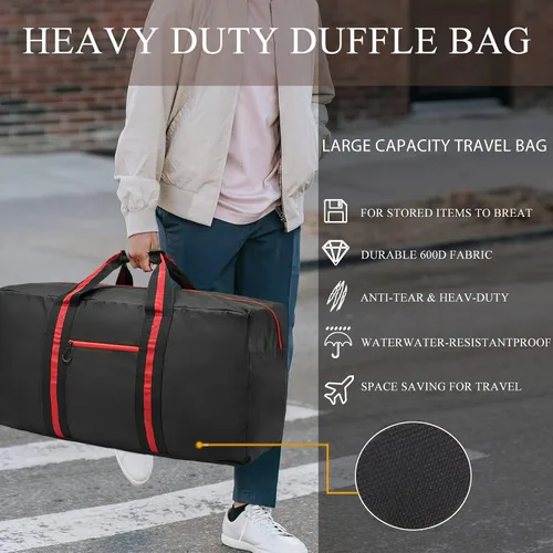 Vista 4 de Bolsas de lona para viajes, bolsa de viaje ligera para almacenamiento, bolsa de lona plegable impermeable para acampar durante la noche, hombres
