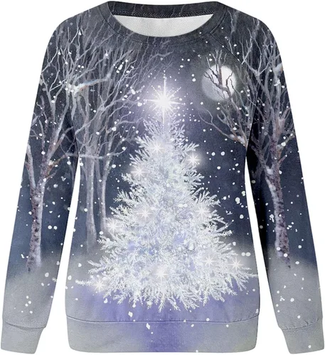 Vista 4 de Sweatshirt Women Lightweight Fashion Winter Cropped Clothes Christmas Long Sleeve Crewneck Pullover