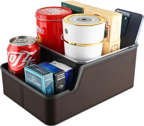 Vista 9 de Organizador de Asiento de Automóvil con Portavasos, Caja de Almacenamiento Extra para Reposabrazos de Automóvil, Organizador de Joroba del Piso