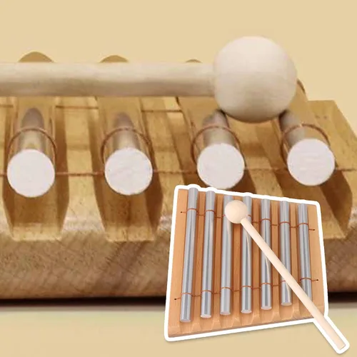 Vista 7 de Lovermusic Timbre de energía de instrumentos de madera de 7 tonos con mazo y 7 tubos colección de madera accesorios de percusión