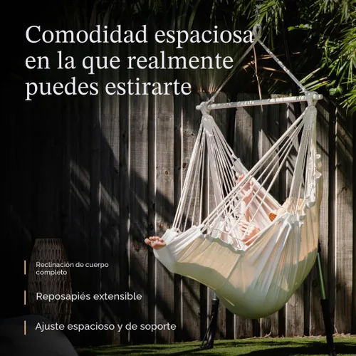 Vista 2 de Silla colgante hamaca columpio con reposapiés - Hamaca XL Beige