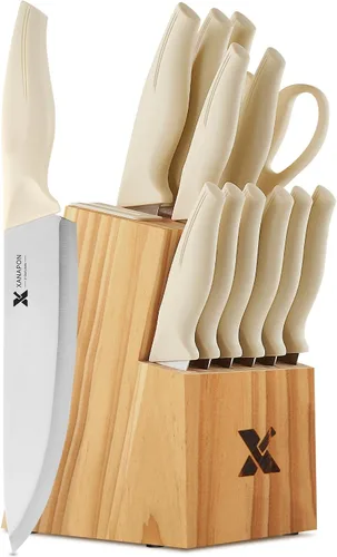 Vista 11 de XANAPON Juego de cuchillos de cocina de 14 piezas, acero inoxidable alemán de alto carbono, cubiertos aptos para lavavajillas con afilador