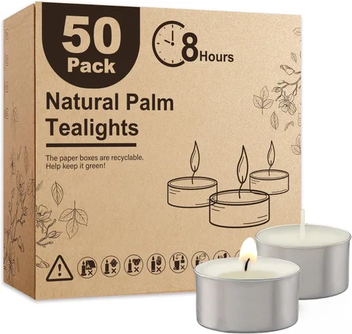 Vista 20 de Ashlux Velas de té sin perfume con forma de palma, paquete de 25 unidades a granel, 4.5 horas de combustión, velas de té blancas de larga duración